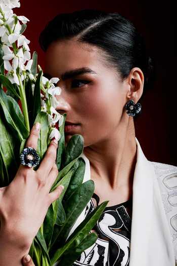 Buy_Miss Jo_Black Begonia Bloom Cocktail Ring _Online_at_Aza_Fashions