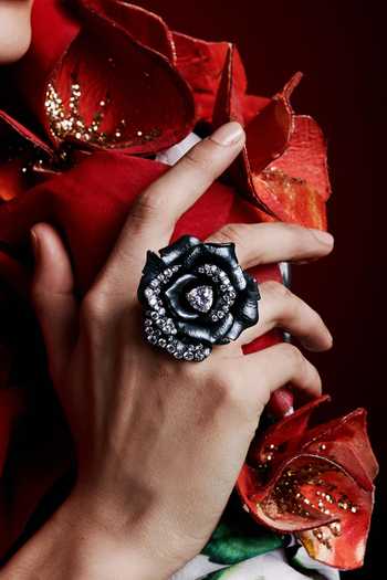 Buy_Miss Jo_Black Vintage Rose Garden Cocktail Ring _at_Aza_Fashions