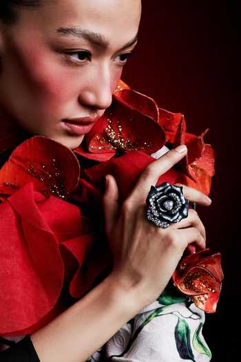 Buy_Miss Jo_Black Vintage Rose Garden Cocktail Ring _Online_at_Aza_Fashions