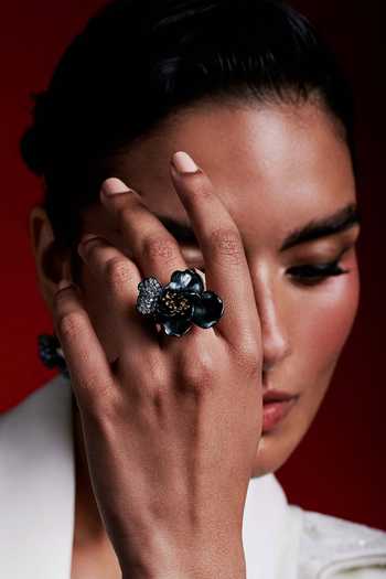 Buy_Miss Jo_Black Opulent Magnolia Cocktail Ring _at_Aza_Fashions