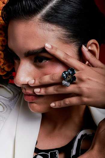 Buy_Miss Jo_Black Opulent Magnolia Cocktail Ring _Online_at_Aza_Fashions