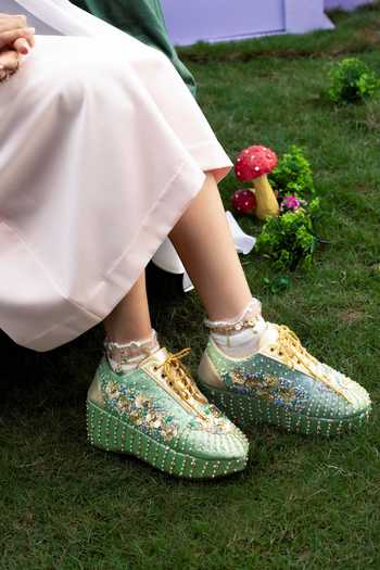 Buy_Around Always_Green Pixie Floral Beadwork Sneakers _at_Aza_Fashions