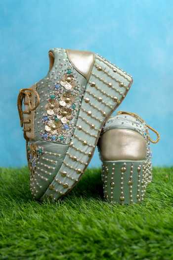 Around Always_Green Pixie Floral Beadwork Sneakers _Online_at_Aza_Fashions