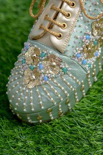 Buy_Around Always_Green Pixie Floral Beadwork Sneakers _Online_at_Aza_Fashions