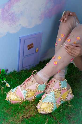 Buy_Around Always_Multi Color Sugar Pastel Sequin Lace-up Sneakers _at_Aza_Fashions