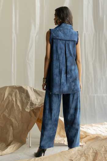 Shop_Pooja-Keyur_Blue Denim V-neck Tie-dye Top And Salwar Set _at_Aza_Fashions