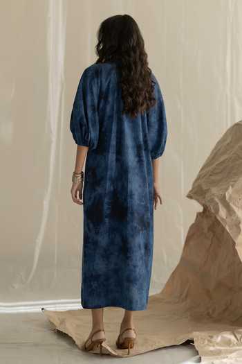 Shop_Pooja-Keyur_Blue Denim Keyhole Neck Aari Tie-dye Dress _at_Aza_Fashions