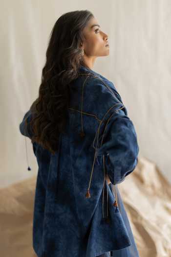 Pooja-Keyur_Blue Denim Collared Neck Tie-dye Embroidered Shirt _Online_at_Aza_Fashions