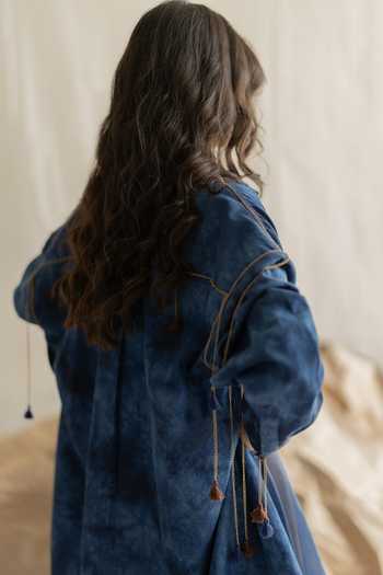 Shop_Pooja-Keyur_Blue Denim Collared Neck Tie-dye Embroidered Shirt _at_Aza_Fashions