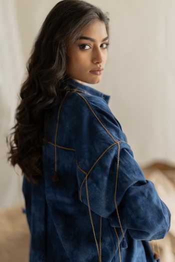 Shop_Pooja-Keyur_Blue Denim Collared Neck Tie-dye Embroidered Shirt _Online_at_Aza_Fashions