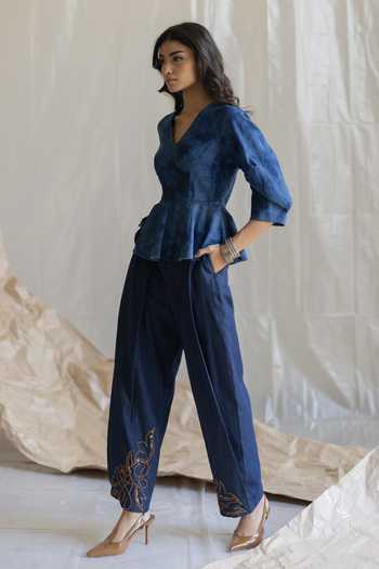 Pooja-Keyur_Blue Denim Pant _Online_at_Aza_Fashions