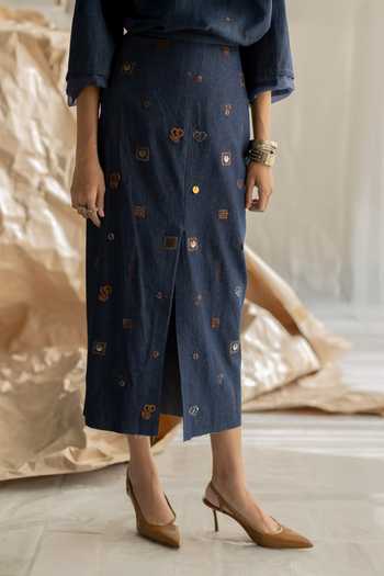 Pooja-Keyur_Blue Denim Aari Embroidered Skirt _Online_at_Aza_Fashions