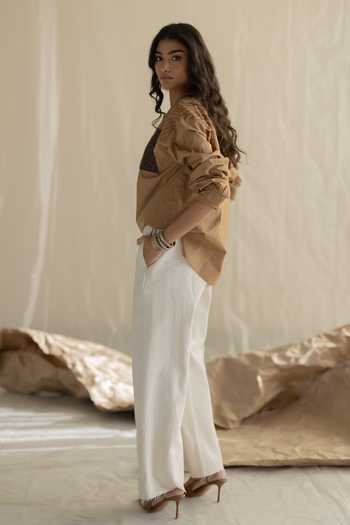 Pooja-Keyur_Beige Cotton Round Neck Top _Online_at_Aza_Fashions