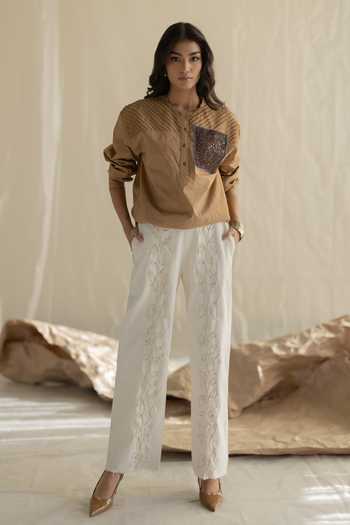 Buy_Pooja-Keyur_Beige Cotton Round Neck Top _Online_at_Aza_Fashions