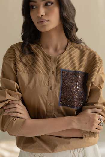 Buy_Pooja-Keyur_Beige Cotton Round Neck Top 