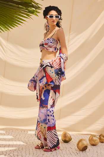 ZiP by Payal & Zinal_Multi Color Cotton, Linen Collared Neck, Burnt Ashes Shirt And Pant Co-ord Set _Online_at_Aza_Fashions