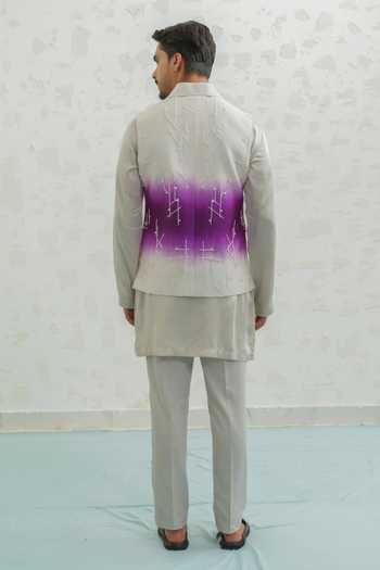 Shop_Runit Gupta_Purple Chanderi Silk Embroidery Ombre Geomtry Bundi _at_Aza_Fashions