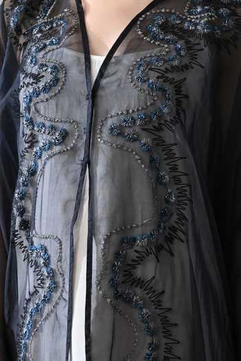 Samant Chauhan_Black Organza V-neck Embroidered Kaftan _Online_at_Aza_Fashions