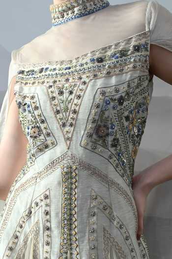 Buy_Samant Chauhan_Ivory Silk, Cotton, Organza Embroidery High Neck Hand Gown _Online_at_Aza_Fashions