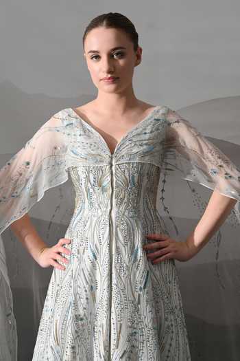 Buy_Samant Chauhan_Ivory Silk, Cotton, Organza Embroidery, Metallic Thread V-neck Hand And Gown _Online_at_Aza_Fashions