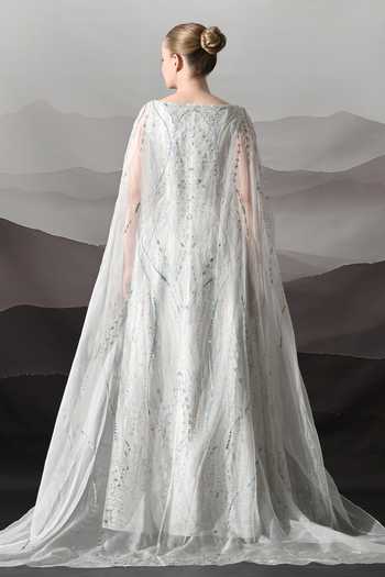 Shop_Samant Chauhan_Ivory Silk, Cotton, Organza Embroidery, Metallic Thread V-neck Hand And Gown _at_Aza_Fashions