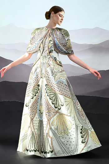 Buy_Samant Chauhan_Ivory Silk, Cotton, Organza, Linen Embroidery High Neck Couture Gown _Online_at_Aza_Fashions