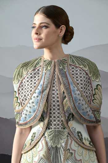 Shop_Samant Chauhan_Ivory Silk, Cotton, Organza, Linen Embroidery High Neck Couture Gown _Online_at_Aza_Fashions