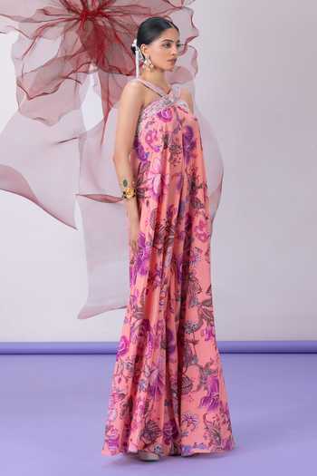 Shop_Vesture_Pink Chhalia Print Halter Neck Jumpsuit _Online_at_Aza_Fashions