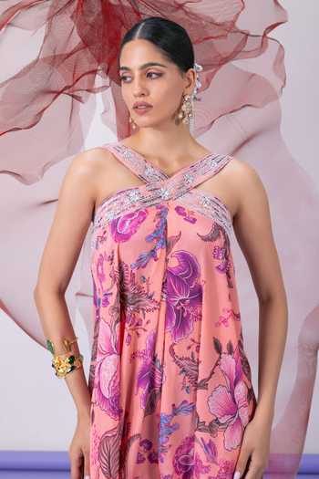 Buy_Vesture_Pink Chhalia Print Halter Neck Jumpsuit 