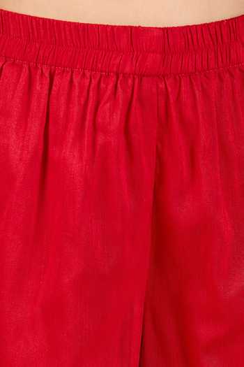 StyloBug_Red Polyester Embroidered Side Tie-up Kurta And Pant Set _Online_at_Aza_Fashions