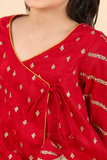 Buy_StyloBug_Red Polyester Embroidered Side Tie-up Kurta And Pant Set _Online_at_Aza_Fashions