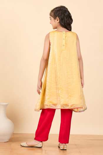 Shop_StyloBug_Yellow Polyester Embellished Kurta And Pant Set _at_Aza_Fashions