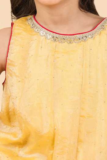 Buy_StyloBug_Yellow Polyester Embellished Kurta And Pant Set _Online_at_Aza_Fashions
