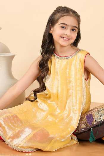 Shop_StyloBug_Yellow Polyester Embellished Kurta And Pant Set _Online_at_Aza_Fashions