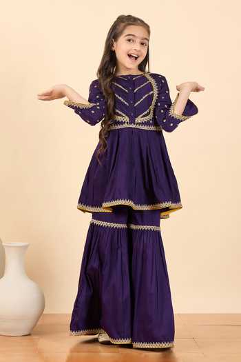 Buy_StyloBug_Purple Polyester Embroidered Kurta And Sharara Set _at_Aza_Fashions