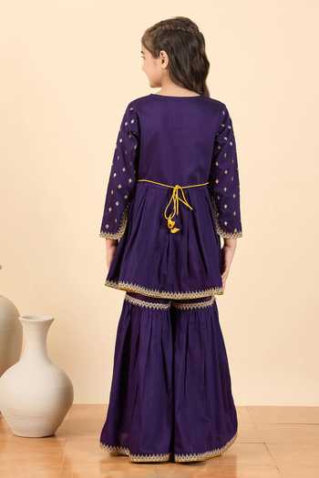 Shop_StyloBug_Purple Polyester Embroidered Kurta And Sharara Set _at_Aza_Fashions