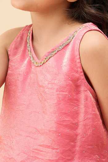 Buy_StyloBug_Pink Polyester Dotted Embellished Kurta And Pant Set _Online_at_Aza_Fashions