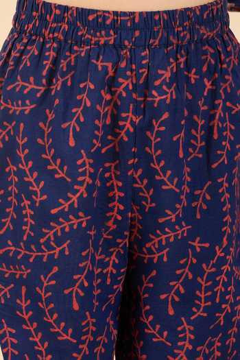 Shop_StyloBug_Blue Cotton Block Print Kurta With Pant _Online_at_Aza_Fashions