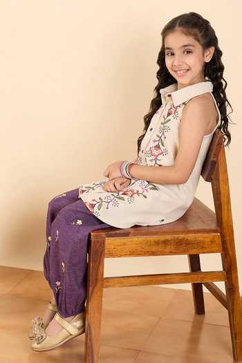 Buy_StyloBug_Off White Polyester Embroidered Kurta And Pant Set _Online_at_Aza_Fashions