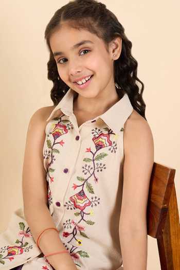 Shop_StyloBug_Off White Polyester Embroidered Kurta And Pant Set _Online_at_Aza_Fashions