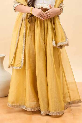 Shop_StyloBug_Mustard Polyester Chequered Pattern Blouse Lehenga Set _Online_at_Aza_Fashions
