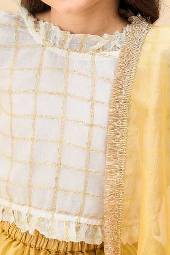StyloBug_Mustard Polyester Chequered Pattern Blouse Lehenga Set _at_Aza_Fashions