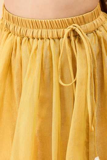 Buy_StyloBug_Mustard Polyester Chequered Pattern Blouse Lehenga Set 