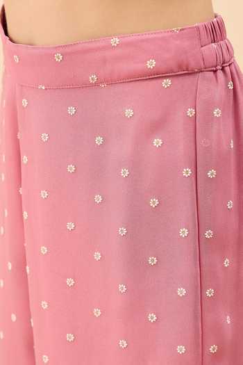 Buy_StyloBug_Peach Polyester Scallop Embroidered Jacket Pant Set 