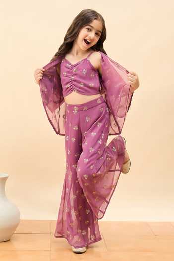 Shop_StyloBug_Pink Polyester Floral Pattern Jacket Set  _Online_at_Aza_Fashions