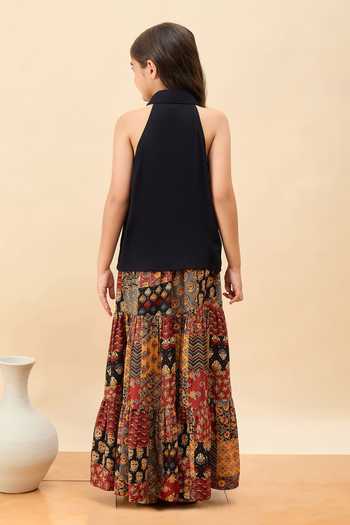 Shop_StyloBug_Multi Color Cotton Patch Work Print Lehenga And Blouse Set _at_Aza_Fashions