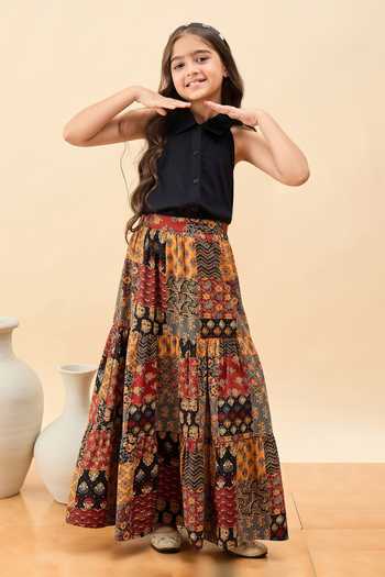 Buy_StyloBug_Multi Color Cotton Patch Work Print Lehenga And Blouse Set _at_Aza_Fashions