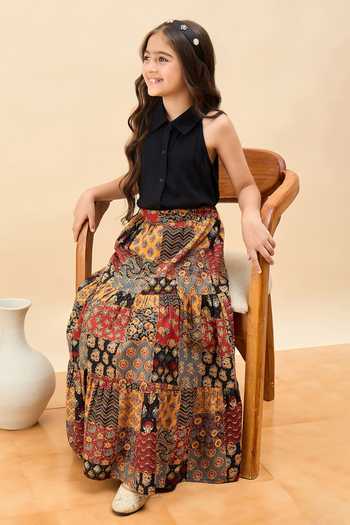 Buy_StyloBug_Multi Color Cotton Patch Work Print Lehenga And Blouse Set _Online_at_Aza_Fashions
