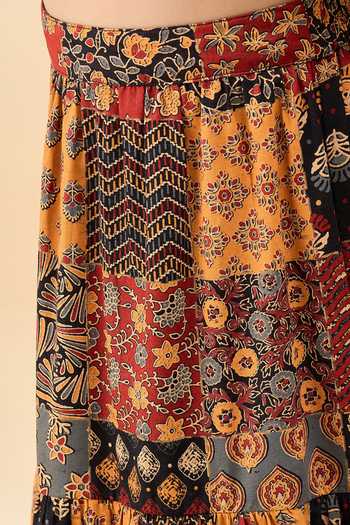 Shop_StyloBug_Multi Color Cotton Patch Work Print Lehenga And Blouse Set _Online_at_Aza_Fashions