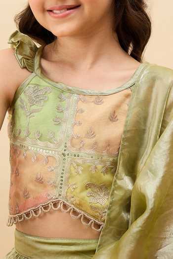 StyloBug_Green Polyester Embroidered Blouse Lehenga Set _Online_at_Aza_Fashions